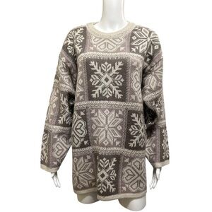 Vintage East West Nordic Snowflake Oversized Knit Sweater Top Size M